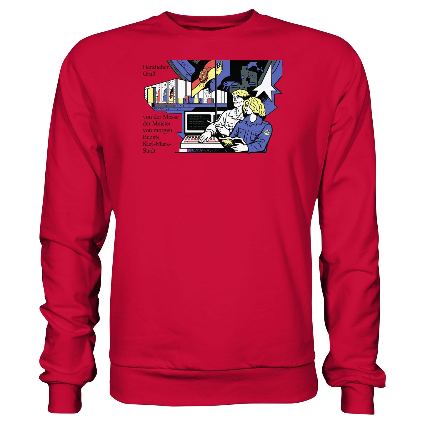 DDR Ostalgie Pullover Unisex • MESSE DER MEISTER VON MORGEN, KARL-MARX-STADT (ORIGINAL BRIEFMARKE)