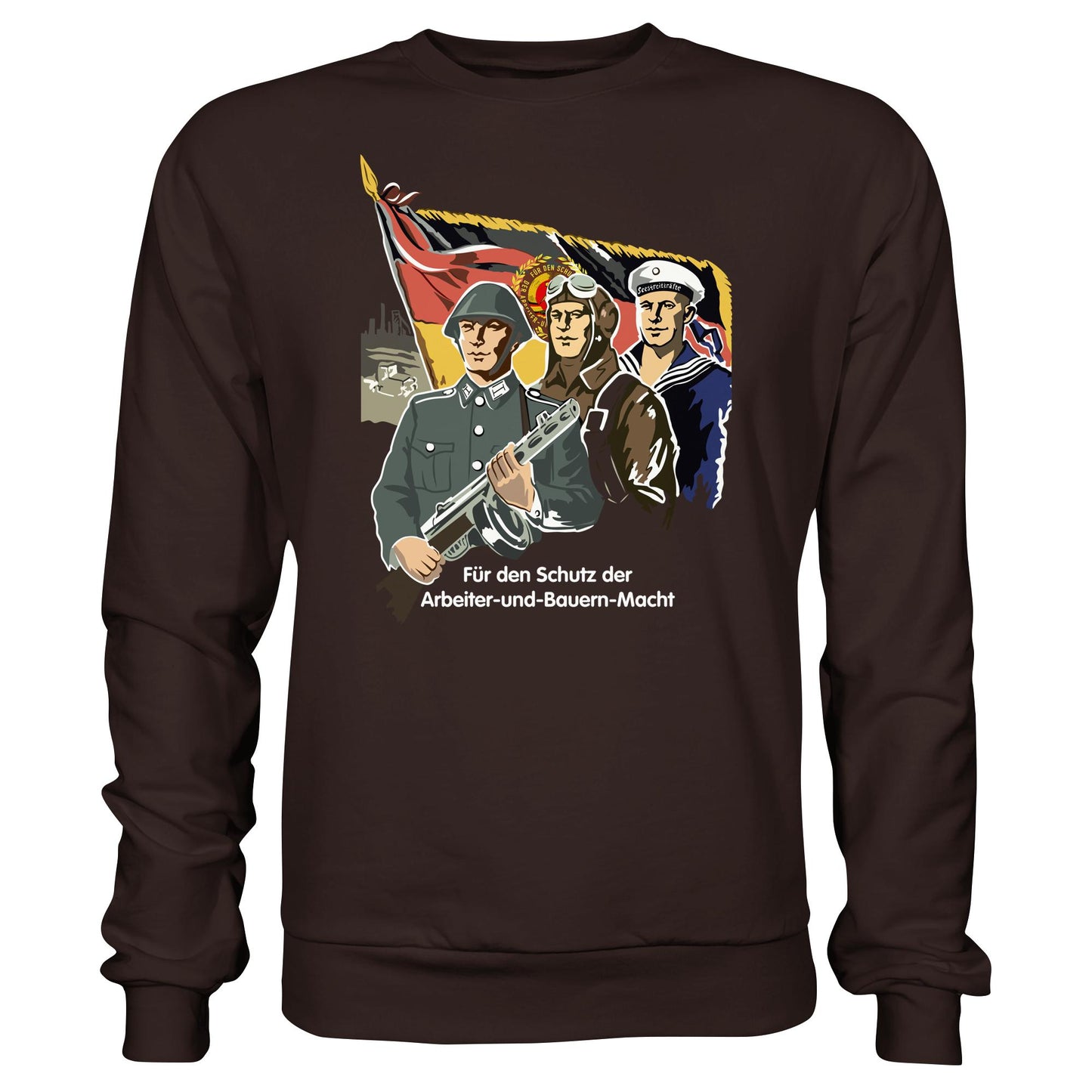 DDR Ostalgie Pullover Unisex • FÜR DEN SCHUTZ DER ARBEITER-UND-BAUERN-MACHT (NVA ORIGINAL-PLAKAT)