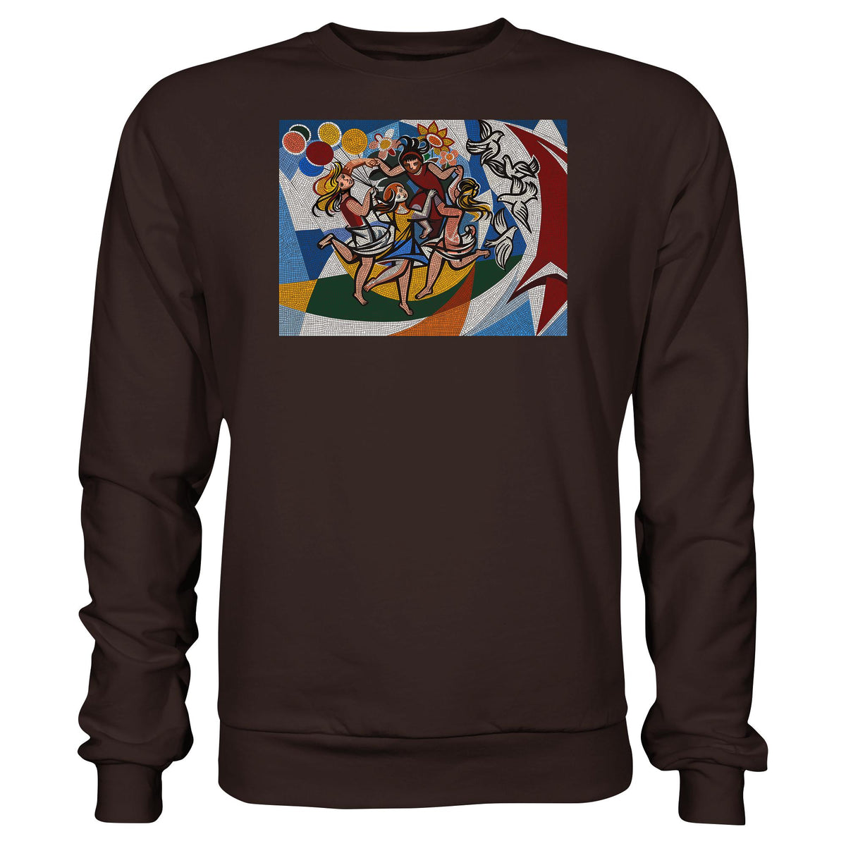 DDR Ostalgie Pullover Unisex • WALTER WOMACKA - TANZENDE MÄDCHEN MIT FRIEDENSTAUBEN MIT MOSAIK-HINTERGRUND (HAUS DES LEHRERS, 1964)
