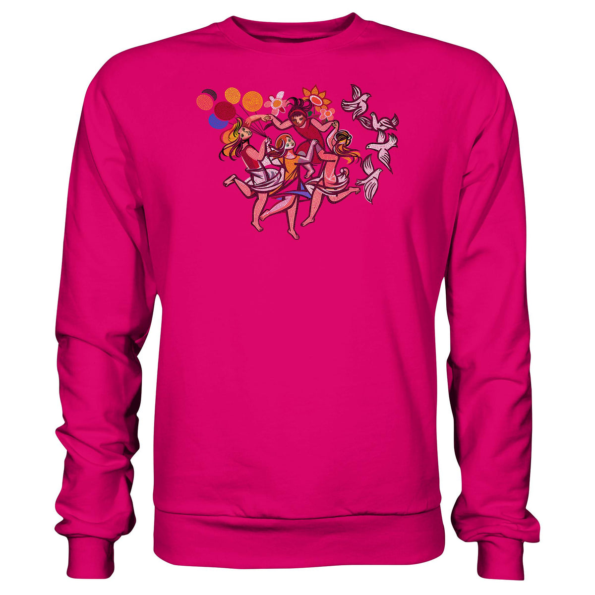 DDR Ostalgie Pullover Unisex • WALTER WOMACKA - TANZENDE MÄDCHEN MIT FRIEDENSTAUBEN (MOSAIK HAUS DES LEHRERS, 1964)