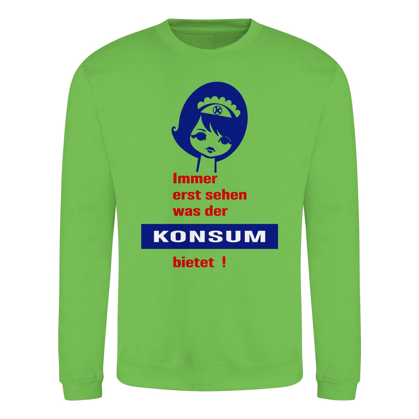 DDR Ostalgie Pullover Unisex • IMMER ERST SEHEN, WAS DER KONSUM BIETET! - ORIGINAL ILLUSTRATION