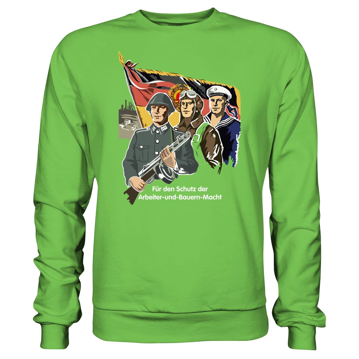 DDR Ostalgie Pullover Unisex • FÜR DEN SCHUTZ DER ARBEITER-UND-BAUERN-MACHT (NVA ORIGINAL-PLAKAT)