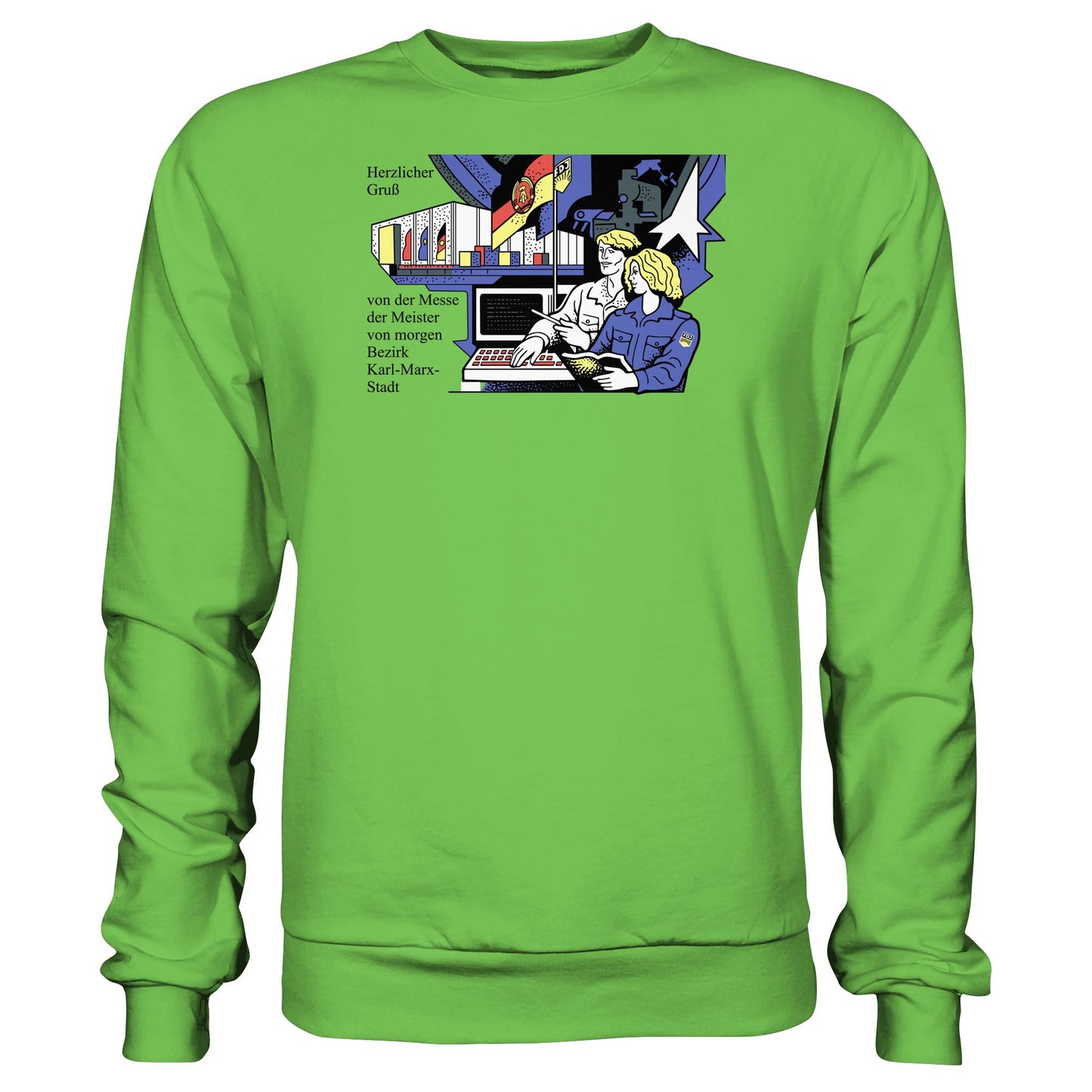 DDR Ostalgie Pullover Unisex • MESSE DER MEISTER VON MORGEN, KARL-MARX-STADT (ORIGINAL BRIEFMARKE)