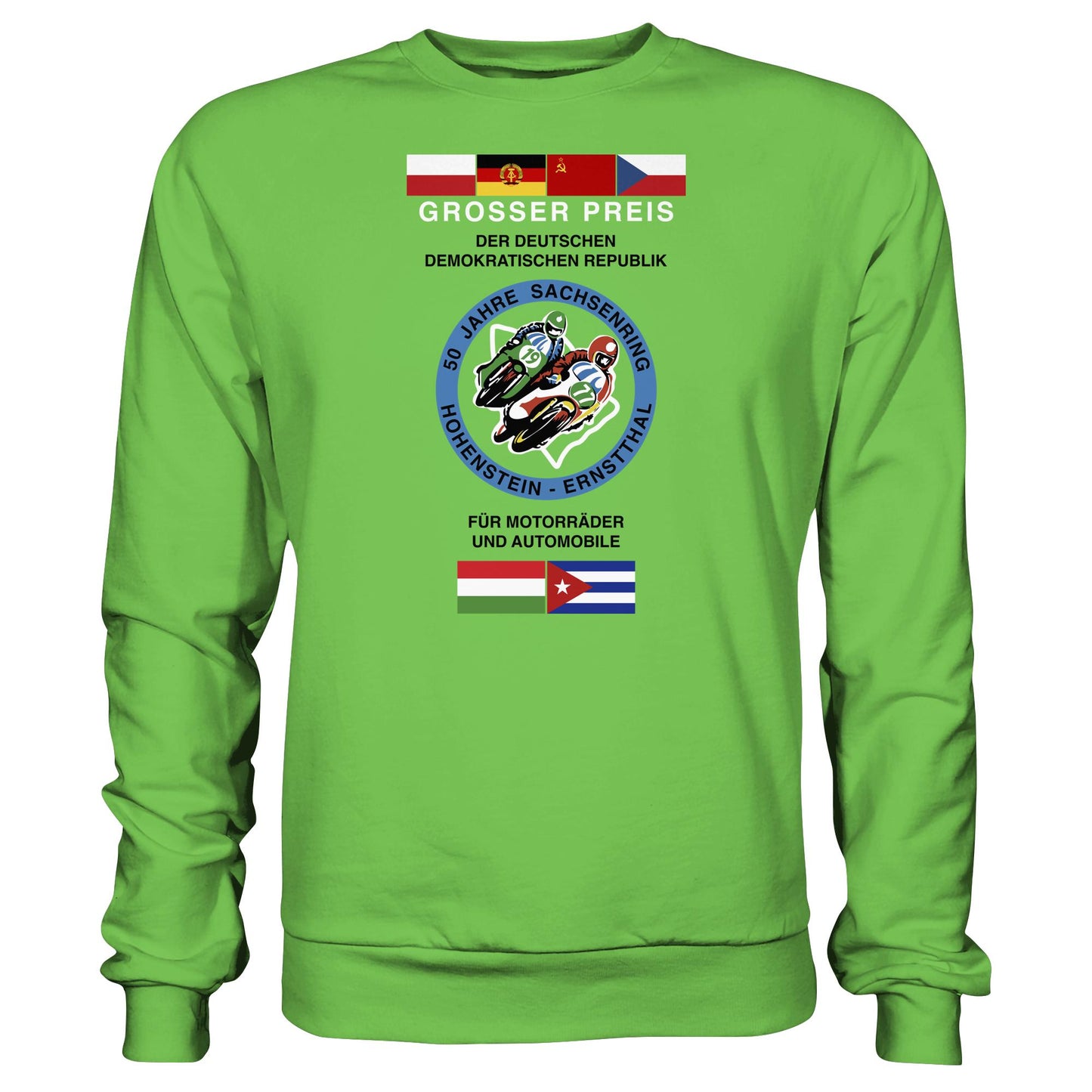 DDR Ostalgie Pullover Unisex • 50 JAHRE SACHSENRING - GROSSER PREIS DER DDR 1977