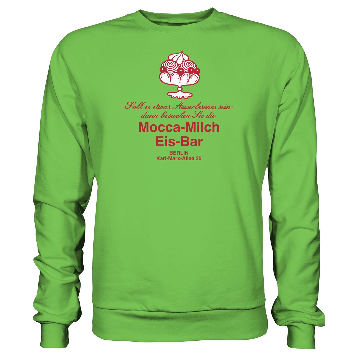 DDR Ostalgie Pullover Unisex • MOKKA-MILCH-EIS-BAR BERLIN (ORIGINAL UNTERSETZER)