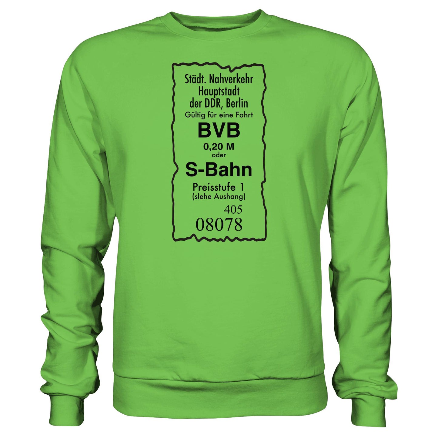 DDR Ostalgie Pullover Unisex • BVB BERLIN NAHVERKEHR, 20 PFENNIG (ORIGINAL FAHRSCHEIN 1989)