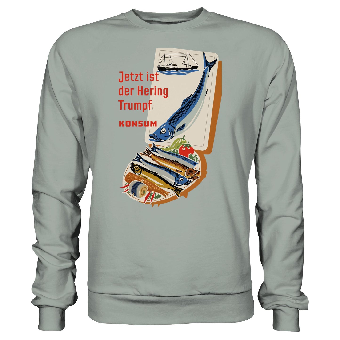 DDR Ostalgie Pullover Unisex • JETZT IST DER HERING TRUMPF (ORIGINAL KONSUM-PLAKAT)