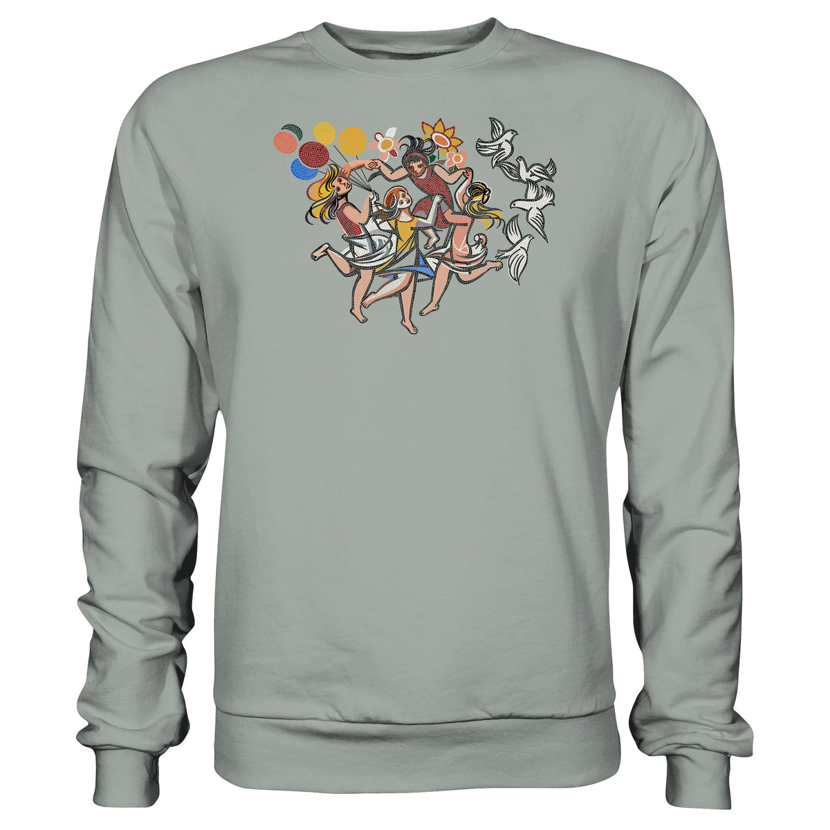 DDR Ostalgie Pullover Unisex • WALTER WOMACKA - TANZENDE MÄDCHEN MIT FRIEDENSTAUBEN (MOSAIK HAUS DES LEHRERS, 1964)