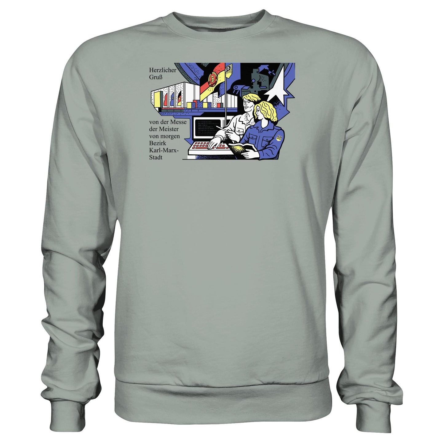 DDR Ostalgie Pullover Unisex • MESSE DER MEISTER VON MORGEN, KARL-MARX-STADT (ORIGINAL BRIEFMARKE)