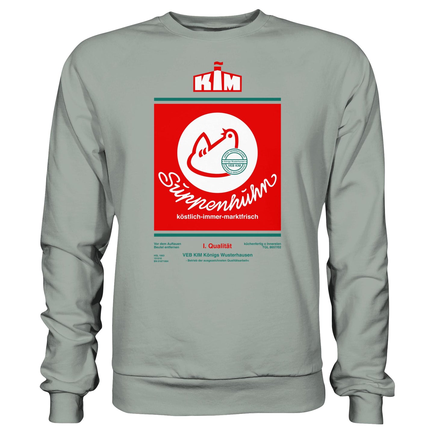 DDR Ostalgie Pullover Unisex • SUPPENHUHN - VEB KIM KÖNIGS WUSTERHAUSEN