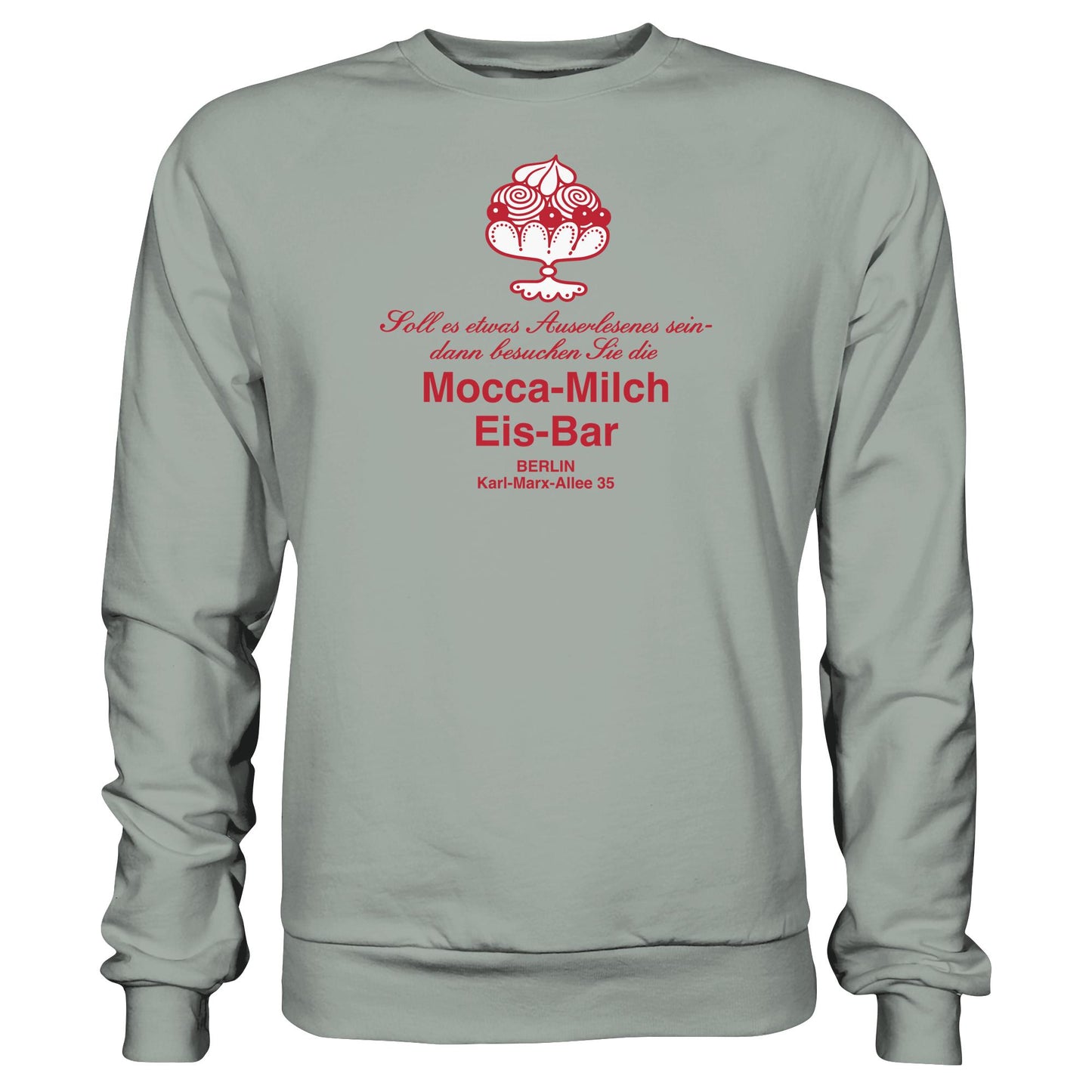 DDR Ostalgie Pullover Unisex • MOKKA-MILCH-EIS-BAR BERLIN (ORIGINAL UNTERSETZER)