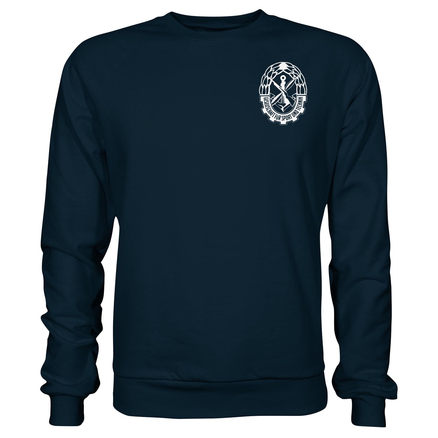 DDR Ostalgie Pullover Unisex • GST - GESELLSCHAFT FÜR SPORT UND TECHNIK (BRUST EMBLEM)