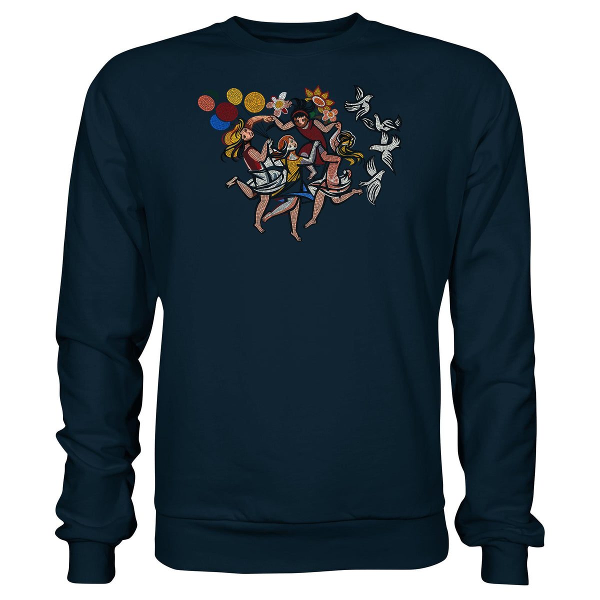 DDR Ostalgie Pullover Unisex • WALTER WOMACKA - TANZENDE MÄDCHEN MIT FRIEDENSTAUBEN (MOSAIK HAUS DES LEHRERS, 1964)