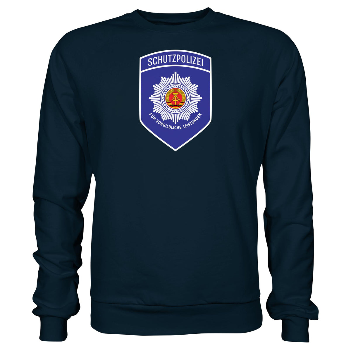 DDR Ostalgie Pullover Unisex • SCHUTZPOLIZEI - FÜR VORBILDLICHE LEISTUNGEN (ORIGINAL-AUFNÄHER)