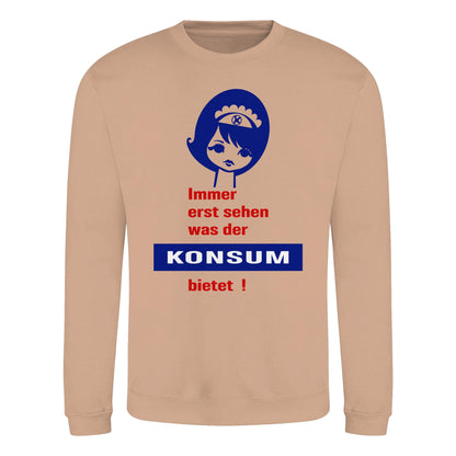 DDR Ostalgie Pullover Unisex • IMMER ERST SEHEN, WAS DER KONSUM BIETET! - ORIGINAL ILLUSTRATION