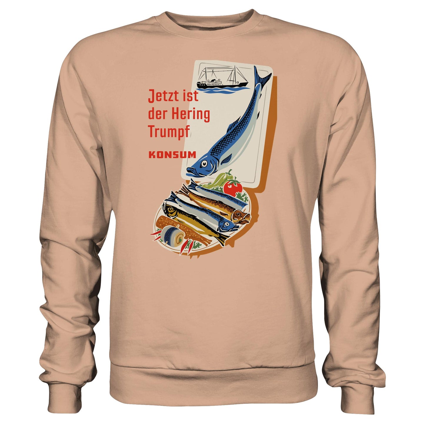 DDR Ostalgie Pullover Unisex • JETZT IST DER HERING TRUMPF (ORIGINAL KONSUM-PLAKAT)