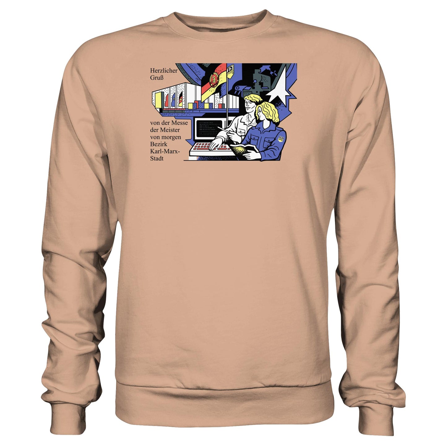 DDR Ostalgie Pullover Unisex • MESSE DER MEISTER VON MORGEN, KARL-MARX-STADT (ORIGINAL BRIEFMARKE)