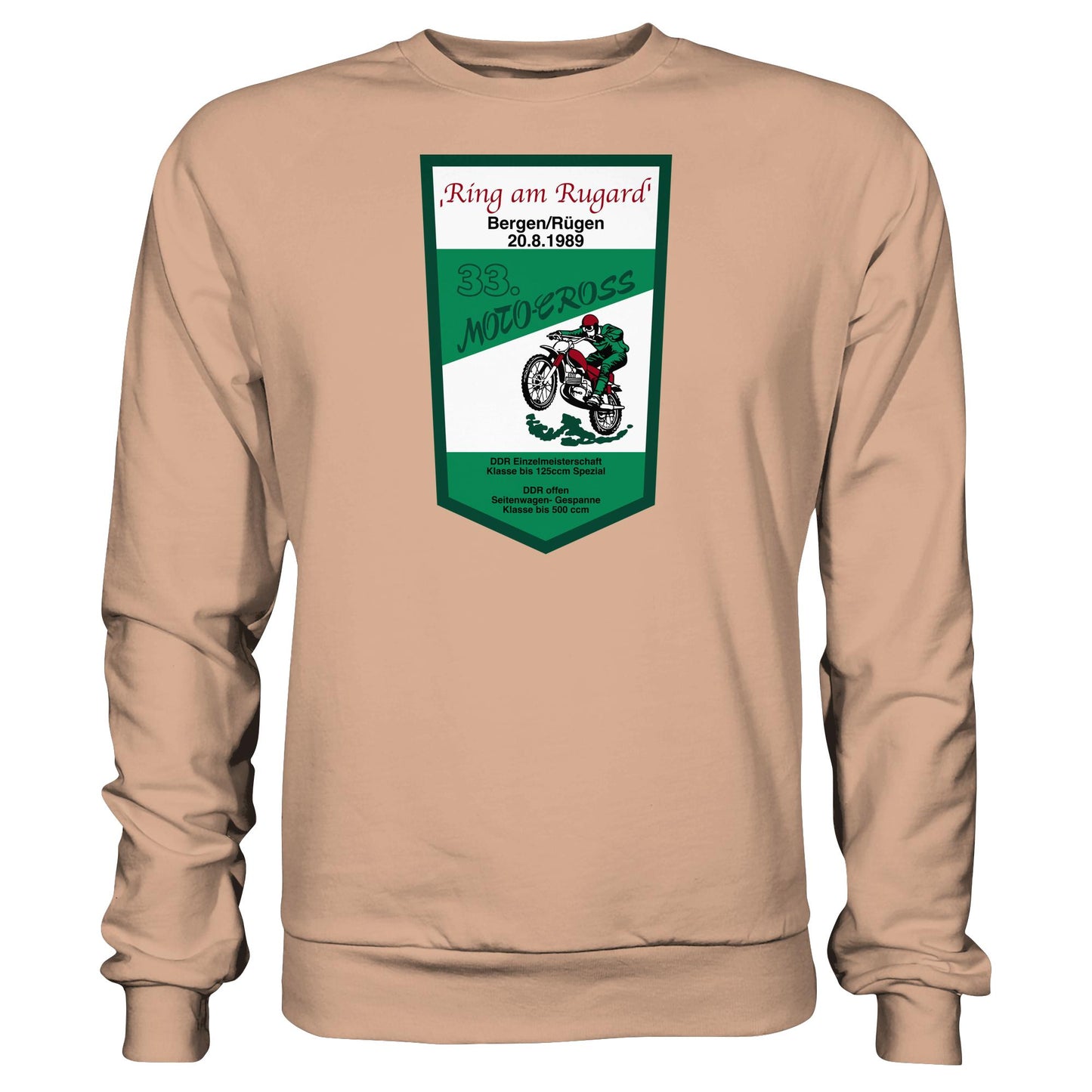 DDR Ostalgie Pullover Unisex • RING AM RUGARD, RÜGEN 33. MOTO-CROSS-RENNEN 1989 (ORIGINAL-WIMPEL)