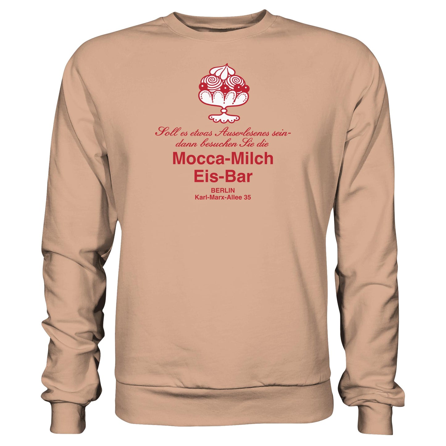 DDR Ostalgie Pullover Unisex • MOKKA-MILCH-EIS-BAR BERLIN (ORIGINAL UNTERSETZER)
