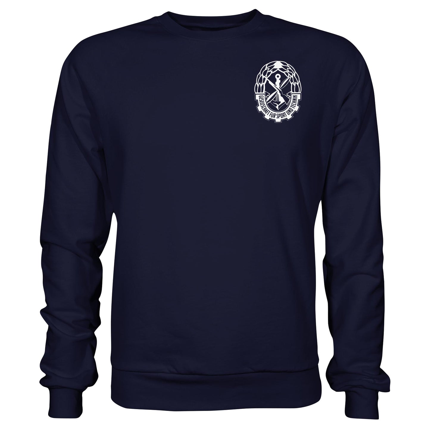 DDR Ostalgie Pullover Unisex • GST - GESELLSCHAFT FÜR SPORT UND TECHNIK (BRUST EMBLEM)