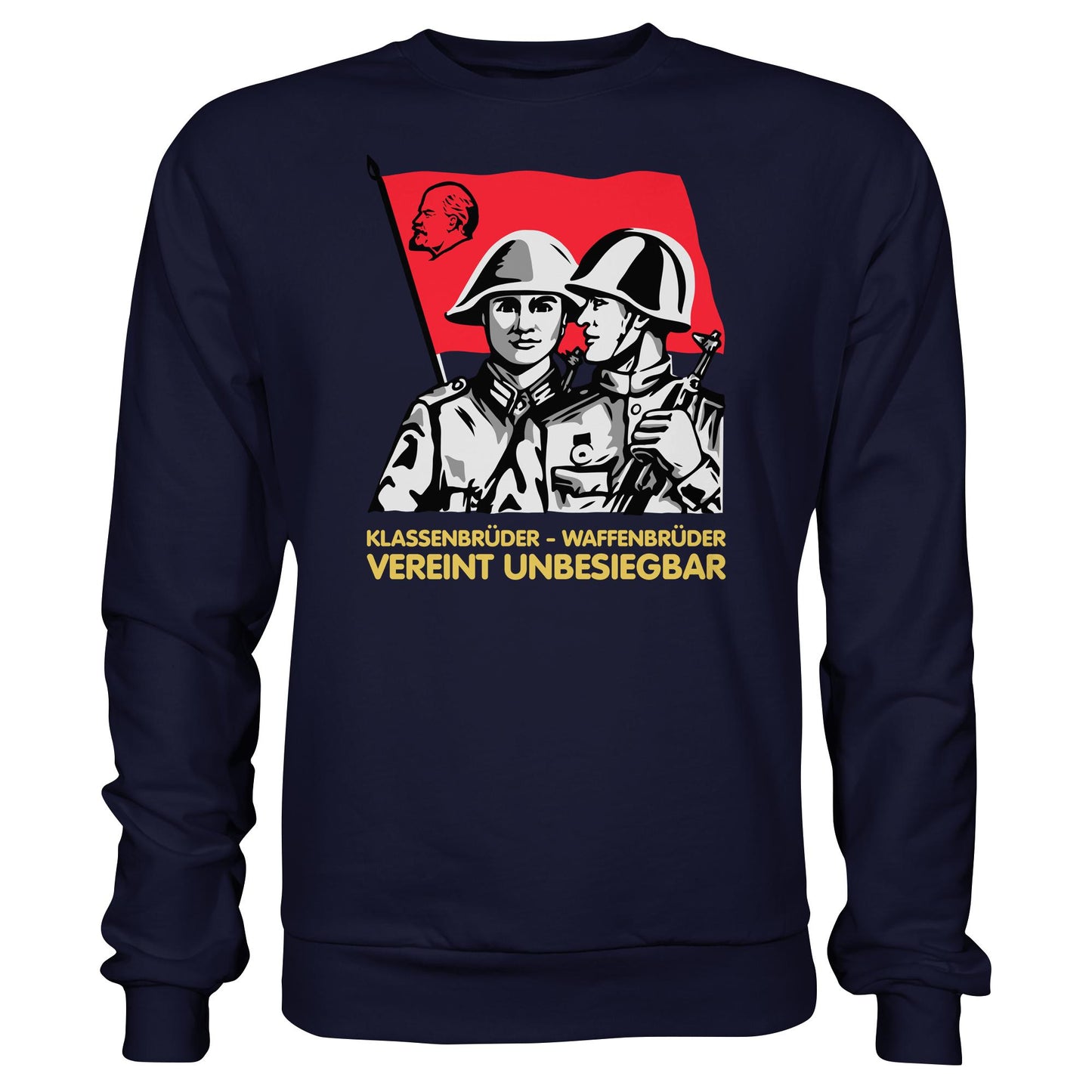 DDR Ostalgie Pullover Unisex • KLASSENBRÜDER WAFFENBRÜDER - VEREINT UNBESIEGBAR (NVA)