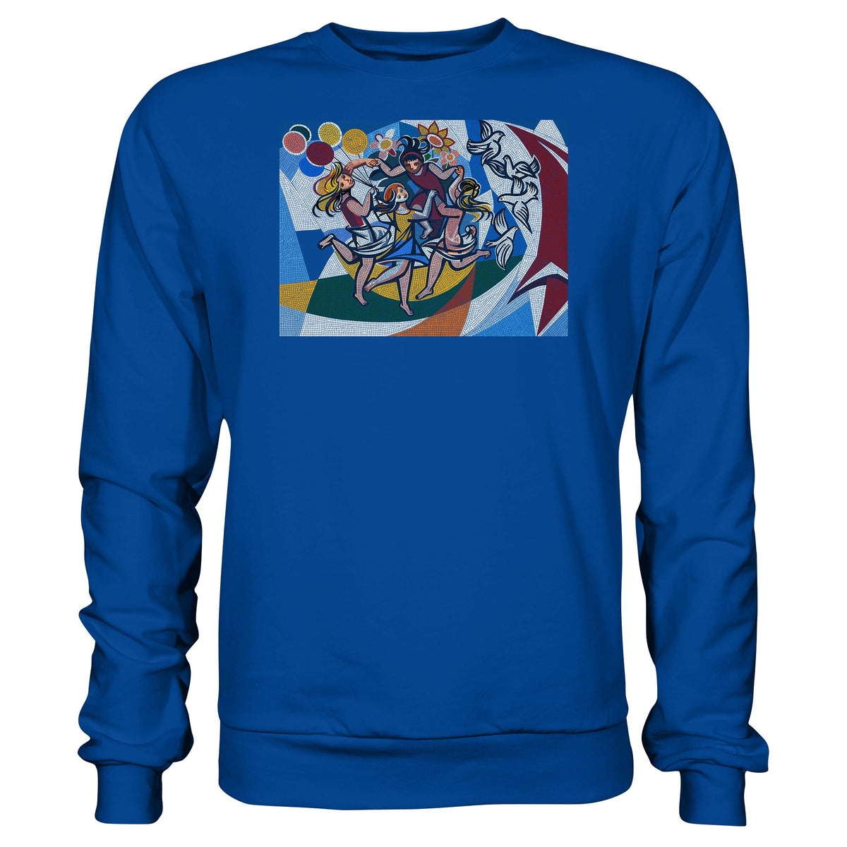 DDR Ostalgie Pullover Unisex • WALTER WOMACKA - TANZENDE MÄDCHEN MIT FRIEDENSTAUBEN MIT MOSAIK-HINTERGRUND (HAUS DES LEHRERS, 1964)