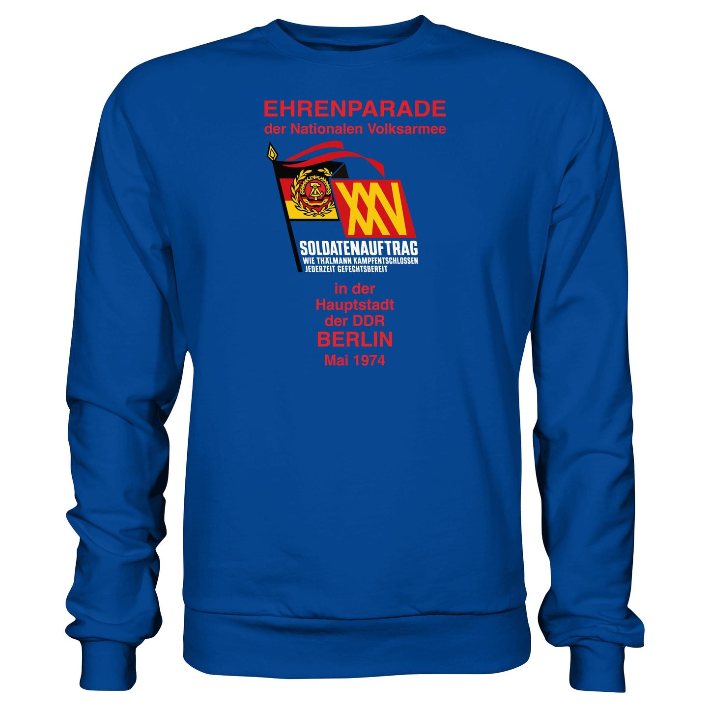 DDR Ostalgie Pullover Unisex • EHRENPARADE DER NVA, 1974 BERLIN (ORIGINALWIMPEL)