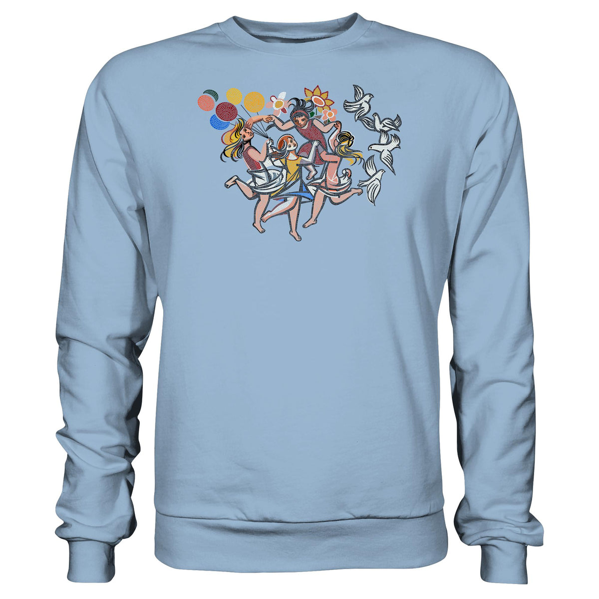 DDR Ostalgie Pullover Unisex • WALTER WOMACKA - TANZENDE MÄDCHEN MIT FRIEDENSTAUBEN (MOSAIK HAUS DES LEHRERS, 1964)