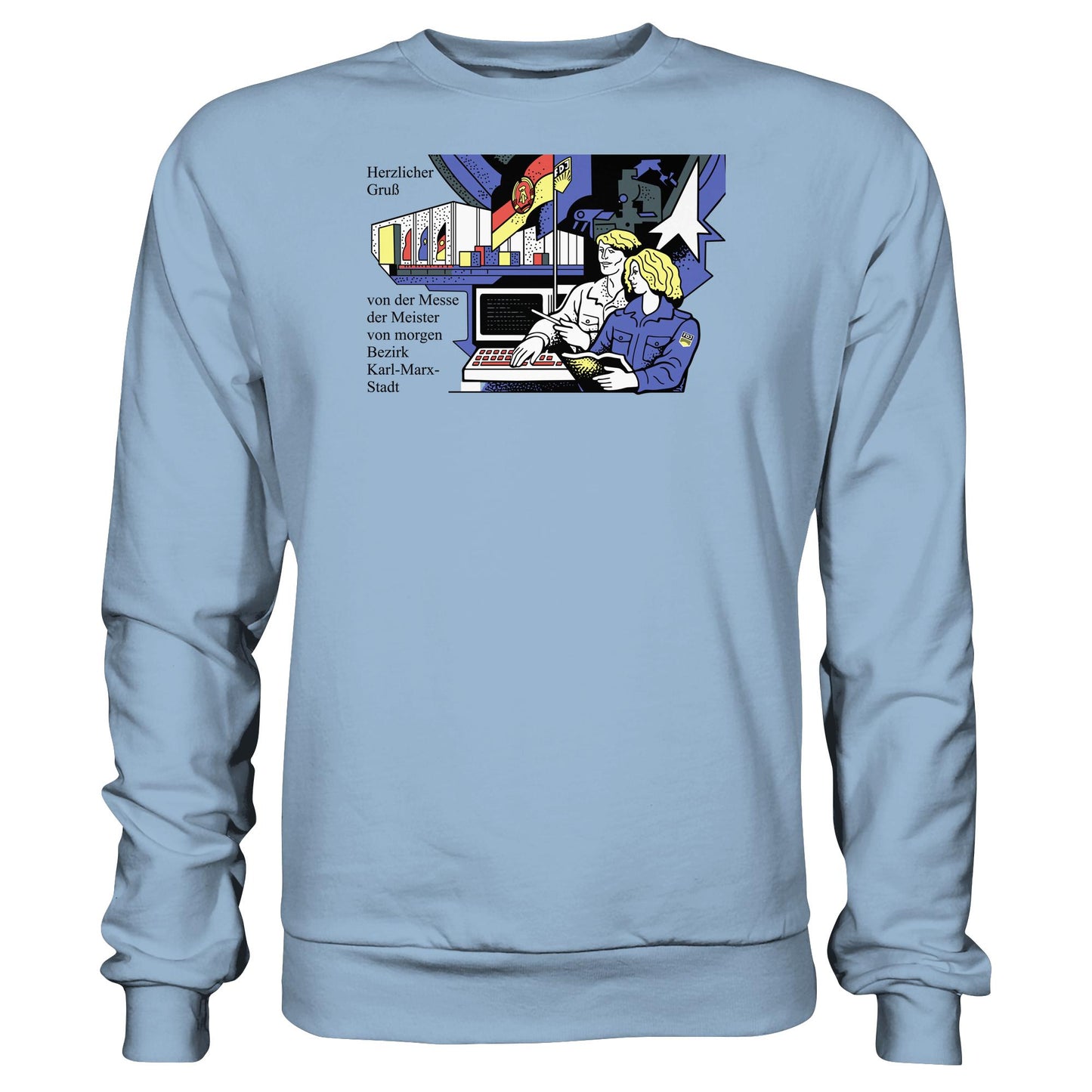 DDR Ostalgie Pullover Unisex • MESSE DER MEISTER VON MORGEN, KARL-MARX-STADT (ORIGINAL BRIEFMARKE)