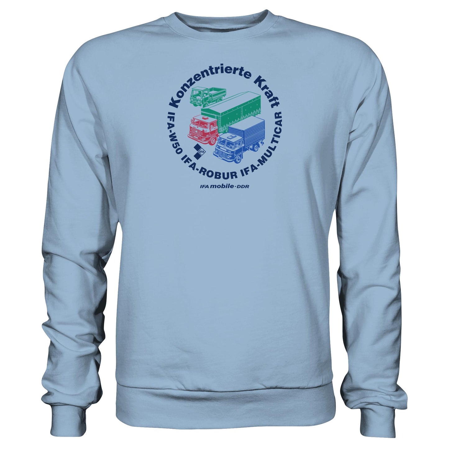 DDR Ostalgie Pullover Unisex • IFA KONZENTRIERTE KRAFT - W50, ROBUR, MULTICAR (ORIGINAL WIMPELMOTIV)