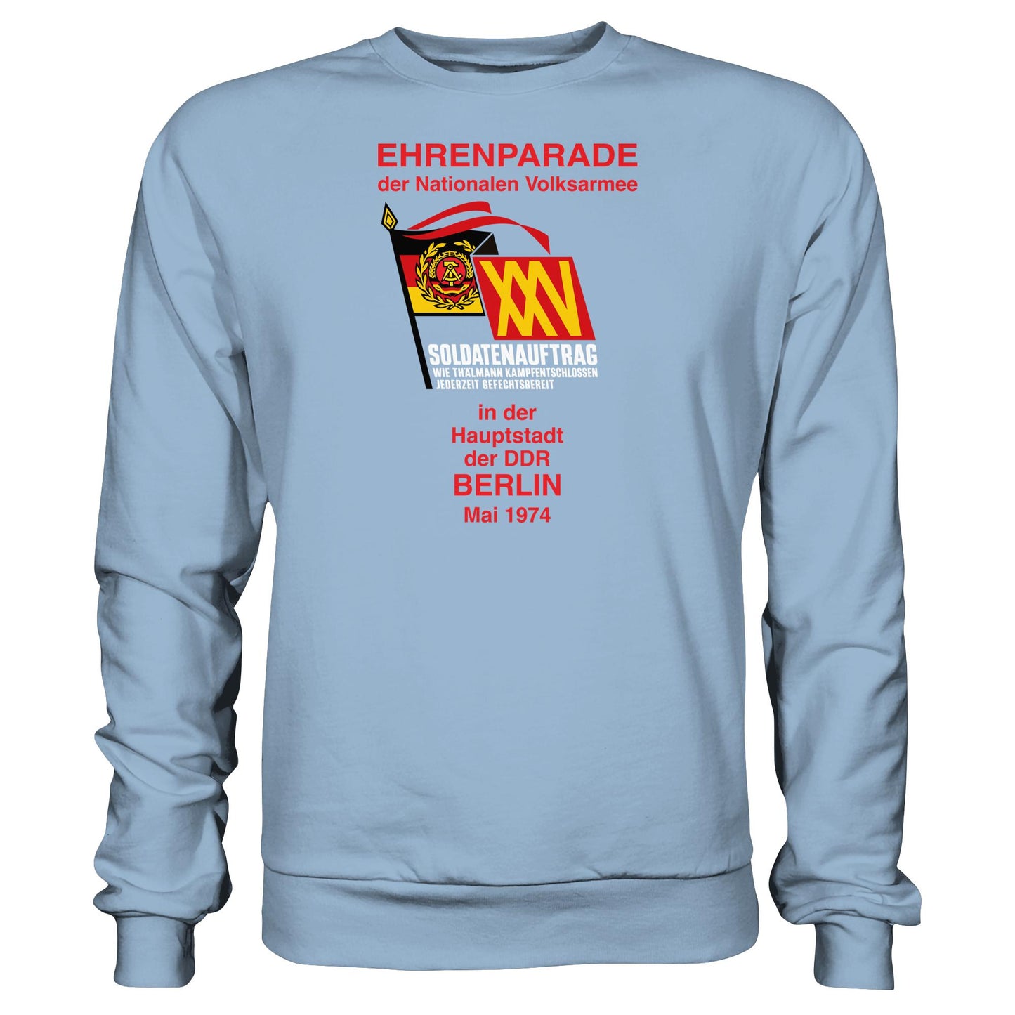 DDR Ostalgie Pullover Unisex • EHRENPARADE DER NVA, 1974 BERLIN (ORIGINALWIMPEL)