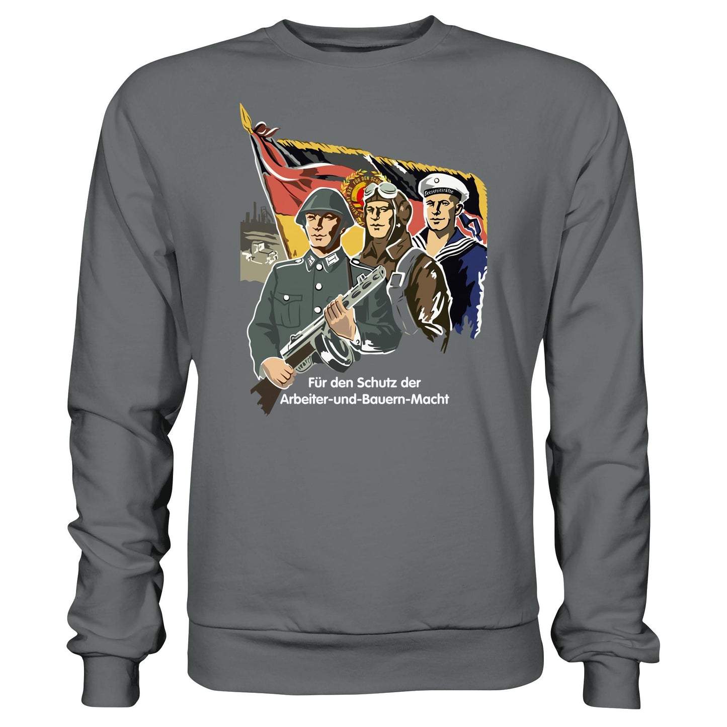 DDR Ostalgie Pullover Unisex • FÜR DEN SCHUTZ DER ARBEITER-UND-BAUERN-MACHT (NVA ORIGINAL-PLAKAT)