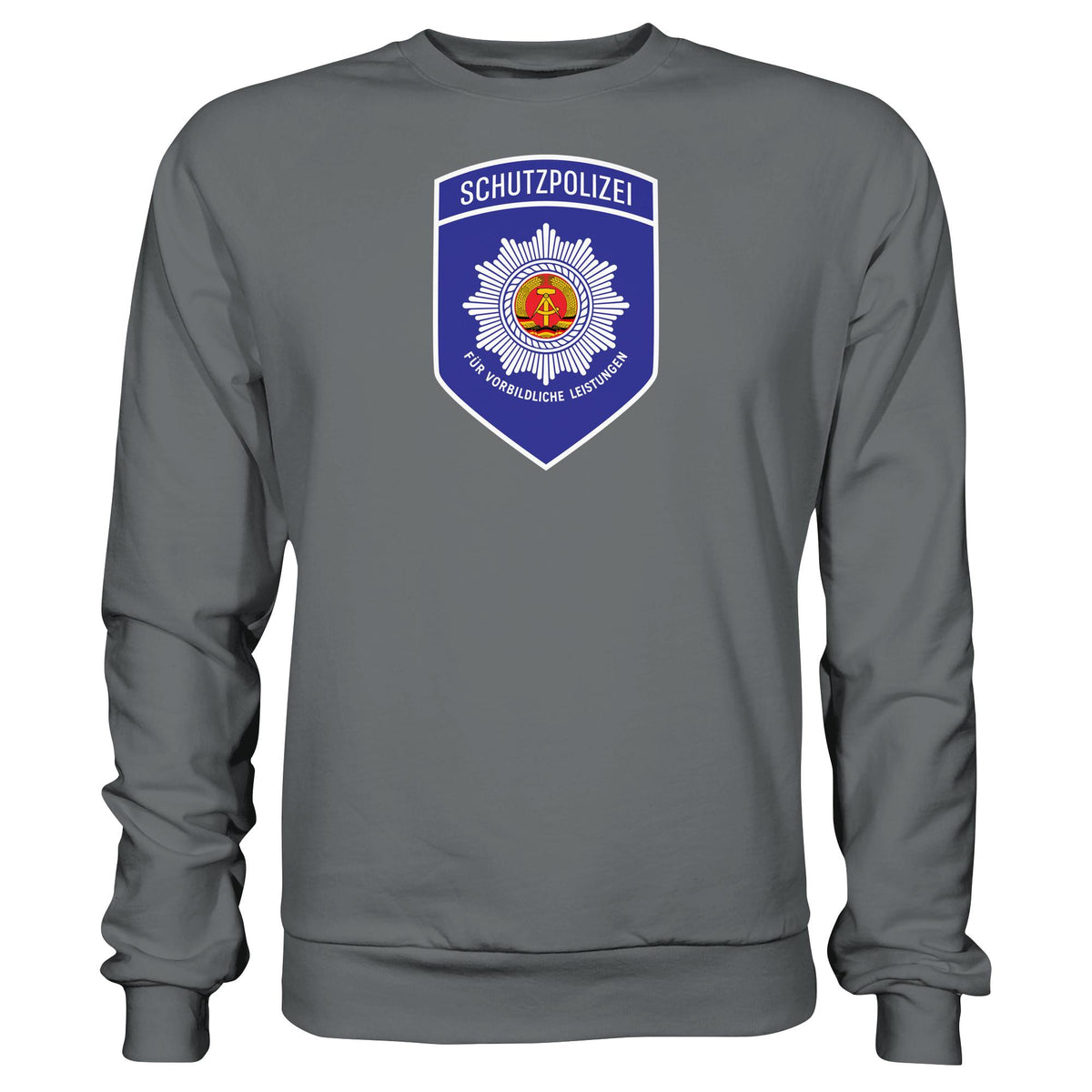 DDR Ostalgie Pullover Unisex • SCHUTZPOLIZEI - FÜR VORBILDLICHE LEISTUNGEN (ORIGINAL-AUFNÄHER)