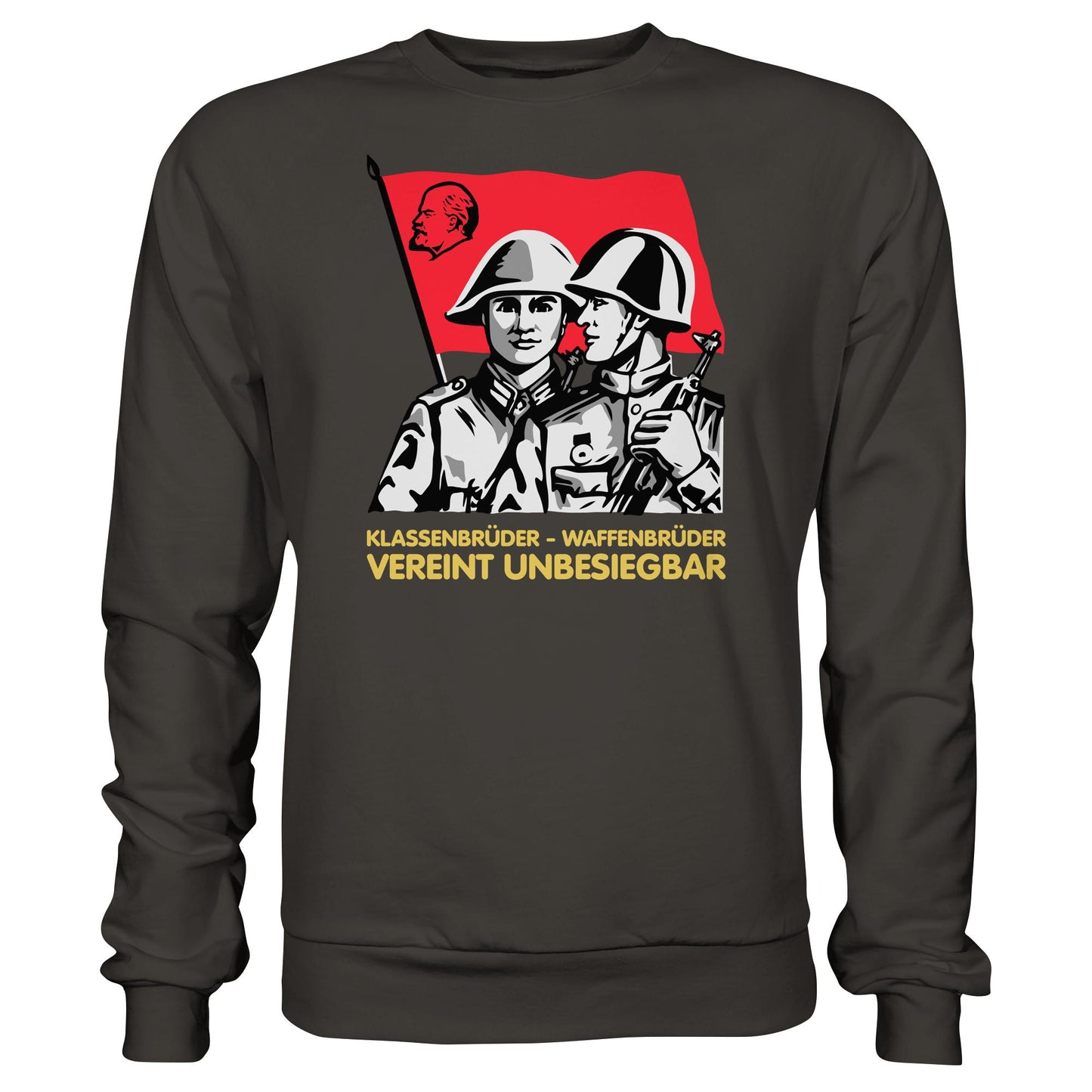 DDR Ostalgie Pullover Unisex • KLASSENBRÜDER WAFFENBRÜDER - VEREINT UNBESIEGBAR (NVA)