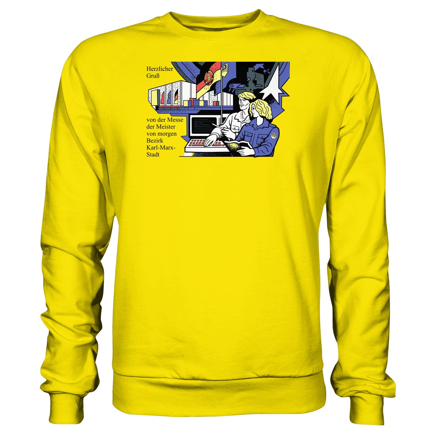 DDR Ostalgie Pullover Unisex • MESSE DER MEISTER VON MORGEN, KARL-MARX-STADT (ORIGINAL BRIEFMARKE)