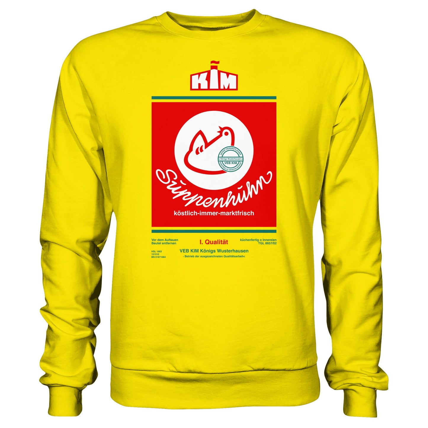 DDR Ostalgie Pullover Unisex • SUPPENHUHN - VEB KIM KÖNIGS WUSTERHAUSEN