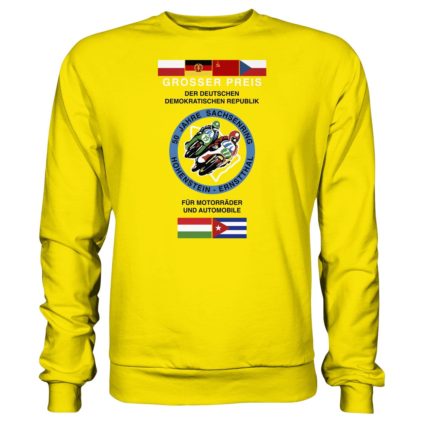 DDR Ostalgie Pullover Unisex • 50 JAHRE SACHSENRING - GROSSER PREIS DER DDR 1977