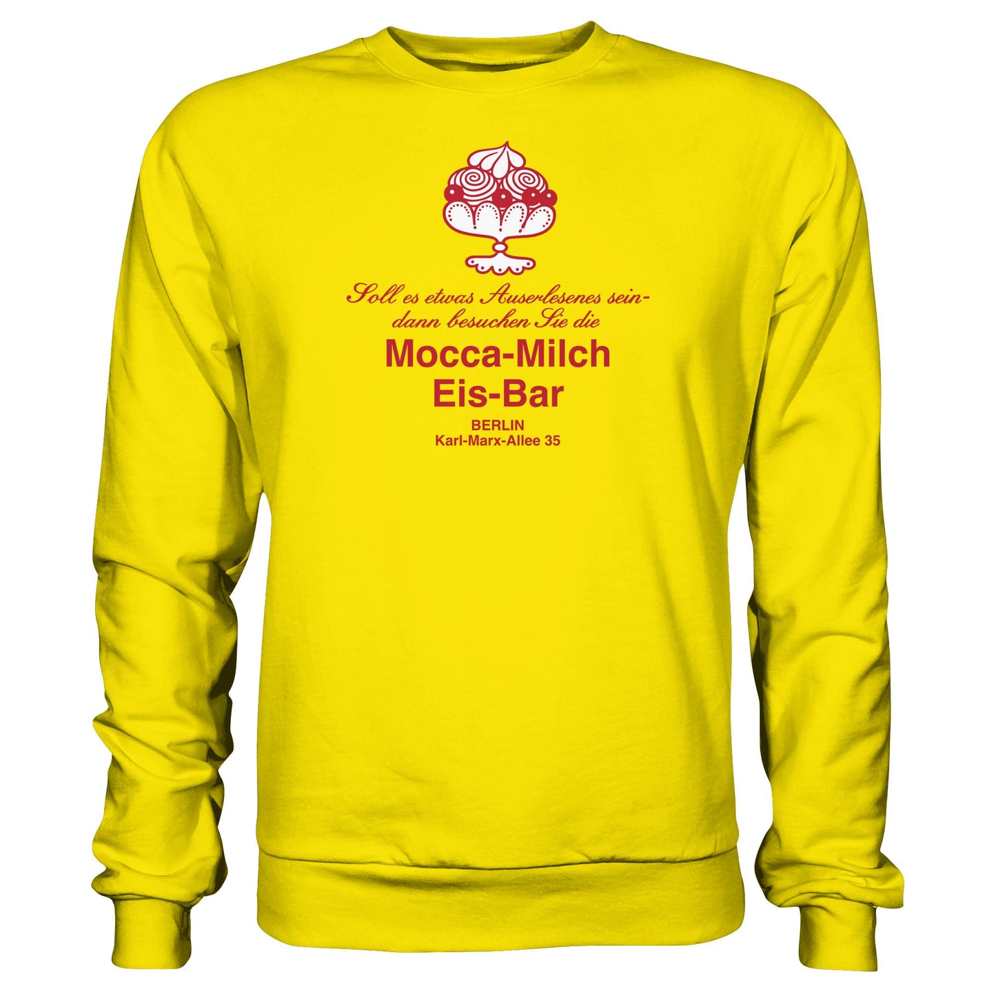 DDR Ostalgie Pullover Unisex • MOKKA-MILCH-EIS-BAR BERLIN (ORIGINAL UNTERSETZER)
