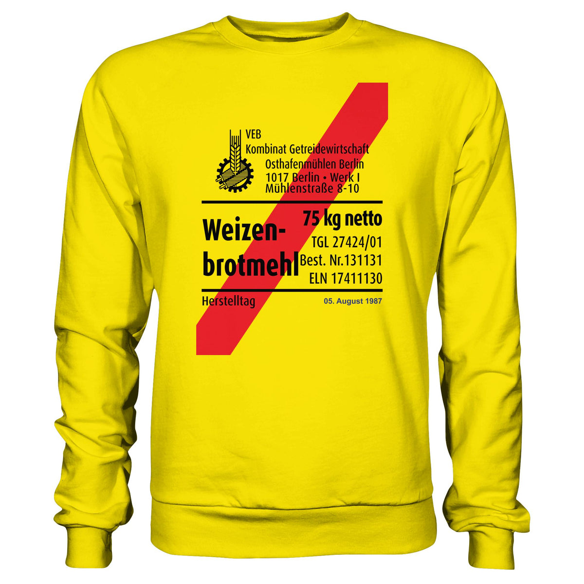 DDR Ostalgie Pullover Unisex • WEIZENMEHL - VEB KOMBINAT GETREIDEWIRTSCHAFT (ORIGINAL-VERPACKUNG)