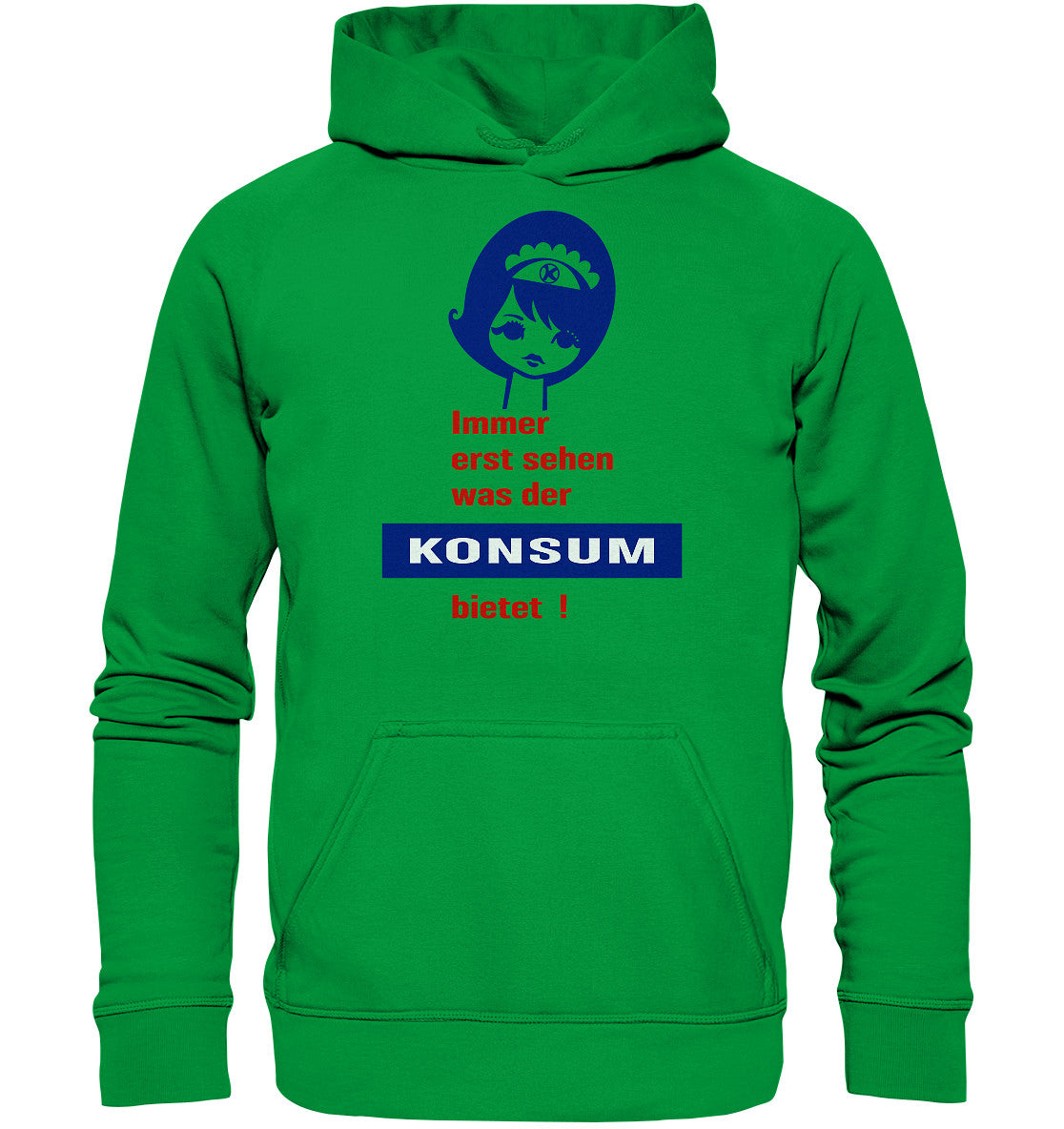 DDR Ostalgie Kapuze / Hoodie Unisex • IMMER ERST SEHEN, WAS DER KONSUM BIETET! - ORIGINAL ILLUSTRATION