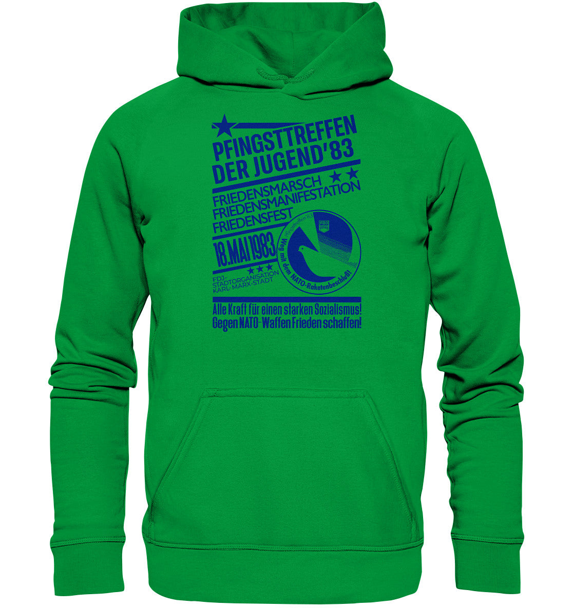 DDR Ostalgie Kapuze / Hoodie Unisex • PFINGSTTREFFEN 1983 - GEGEN NATO-WAFFEN - ORIGINAL ILLUSTRATION