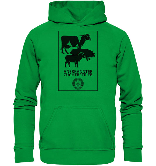 DDR Ostalgie Kapuze / Hoodie Unisex • ANERKANNTER ZUCHTBETRIEB (ORIGINALSCHILD)