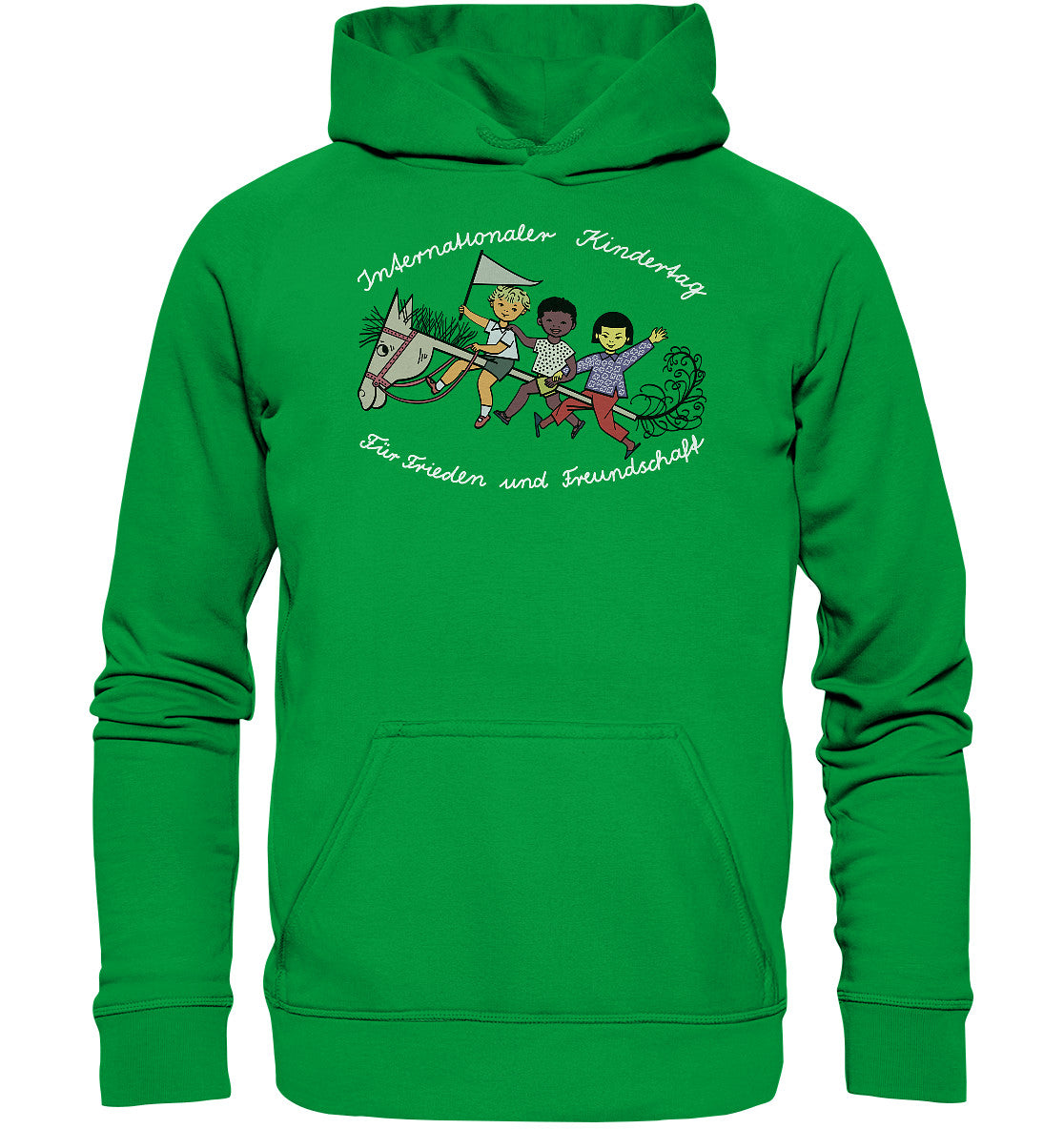DDR Ostalgie Kapuze / Hoodie Unisex • INTERNATIONALER KINDERTAG, FÜR FRIEDEN UND FREUNDSCHAFT - ORIGINAL ILLUSTRATION