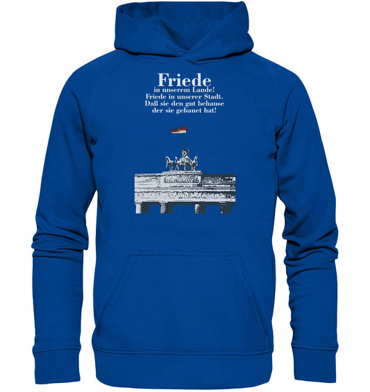 DDR Ostalgie Kapuze / Hoodie Unisex • FRIEDE IN UNSEREM LANDE! (DDR-ORIGINAL-PLAKAT)