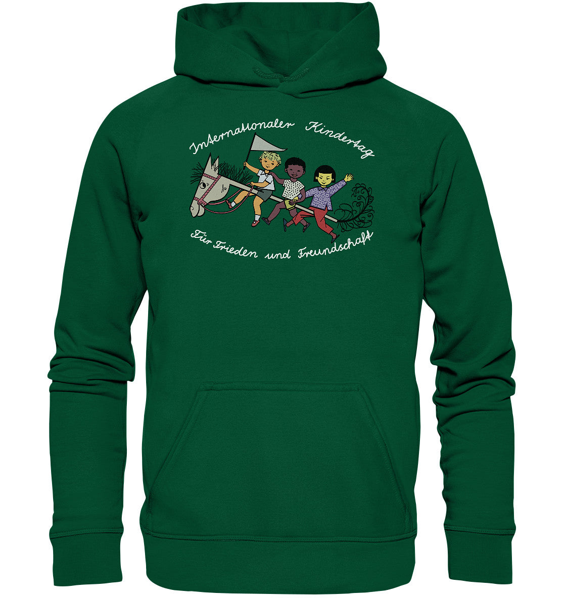 DDR Ostalgie Kapuze / Hoodie Unisex • INTERNATIONALER KINDERTAG, FÜR FRIEDEN UND FREUNDSCHAFT - ORIGINAL ILLUSTRATION