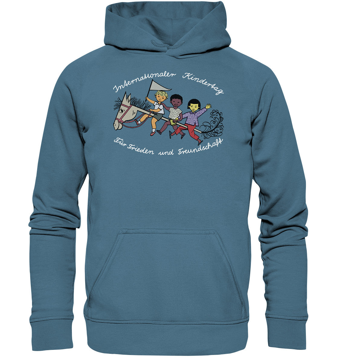 DDR Ostalgie Kapuze / Hoodie Unisex • INTERNATIONALER KINDERTAG, FÜR FRIEDEN UND FREUNDSCHAFT - ORIGINAL ILLUSTRATION