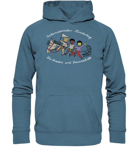 DDR Ostalgie Kapuze / Hoodie Unisex • INTERNATIONALER KINDERTAG, FÜR FRIEDEN UND FREUNDSCHAFT - ORIGINAL ILLUSTRATION