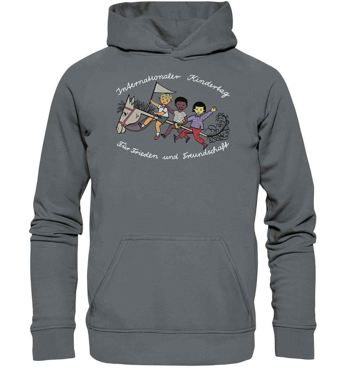 DDR Ostalgie Kapuze / Hoodie Unisex • INTERNATIONALER KINDERTAG, FÜR FRIEDEN UND FREUNDSCHAFT - ORIGINAL ILLUSTRATION