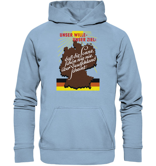 DDR Ostalgie Kapuze / Hoodie Unisex • DASS DIE SONNE SCHÖN WIE NIE, ÜBER DEUTSCHLAND SCHEINT - ORIGINAL DDR-PLAKAT