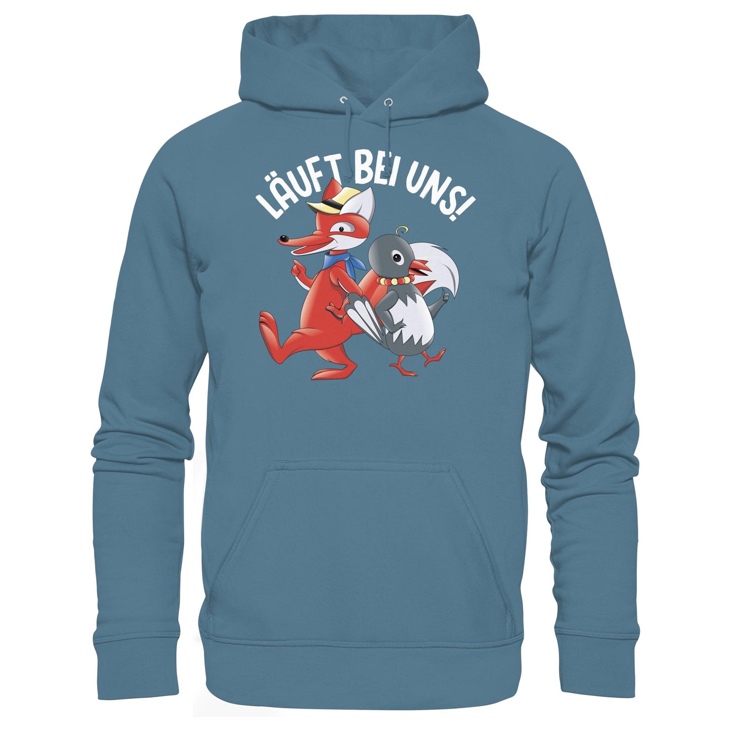 DDR Ostalgie Kapuze / Hoodie Unisex • UNSER SANDMÄNNCHEN - HERR FUCHS & FRAU ELSTER, LÄUFT BEI UNS!